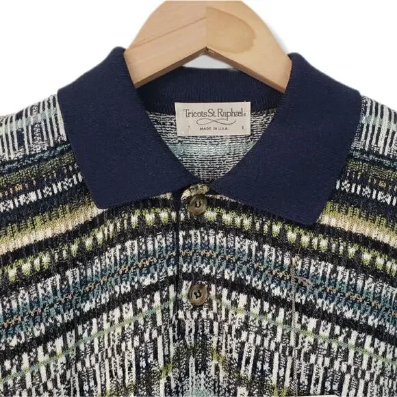 VTG Tricots St Raphael Men Sweater L Textured USA Gorp Preppy Eclectic Grandpa